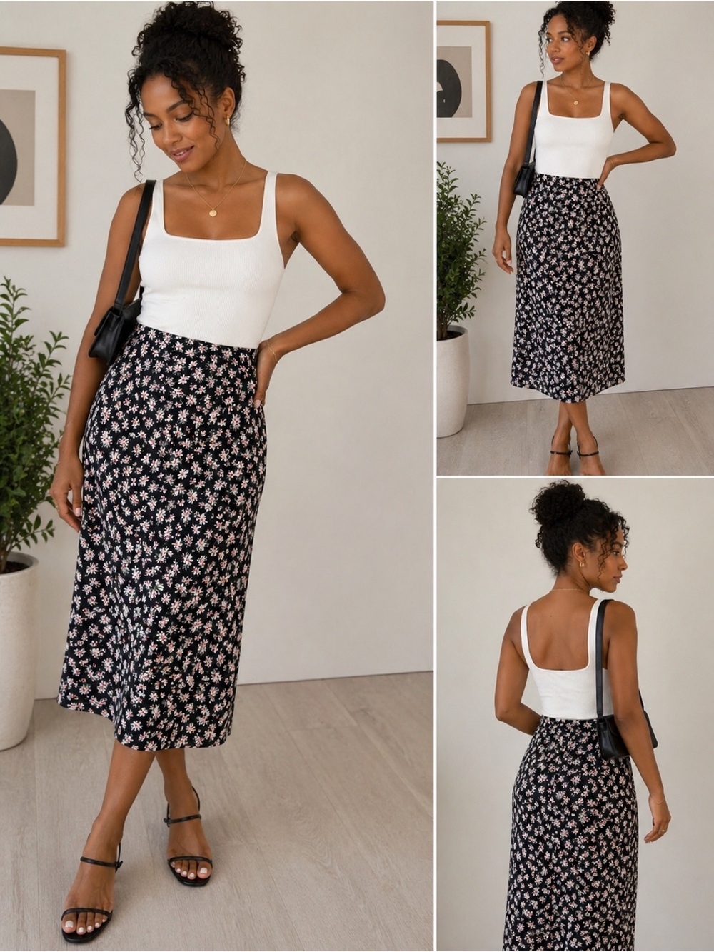 Floral Black Skirt